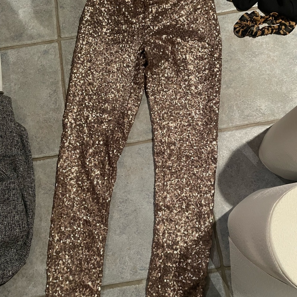 Gold sequin stretch pants